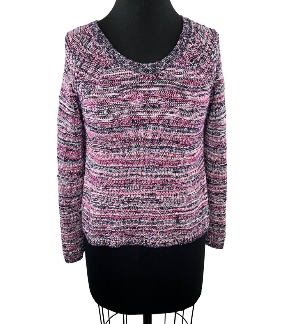MAJE Mirabella Lurex Ribbed Sweater Pink Purple Knit Metallic Scoop Neck 1 Small